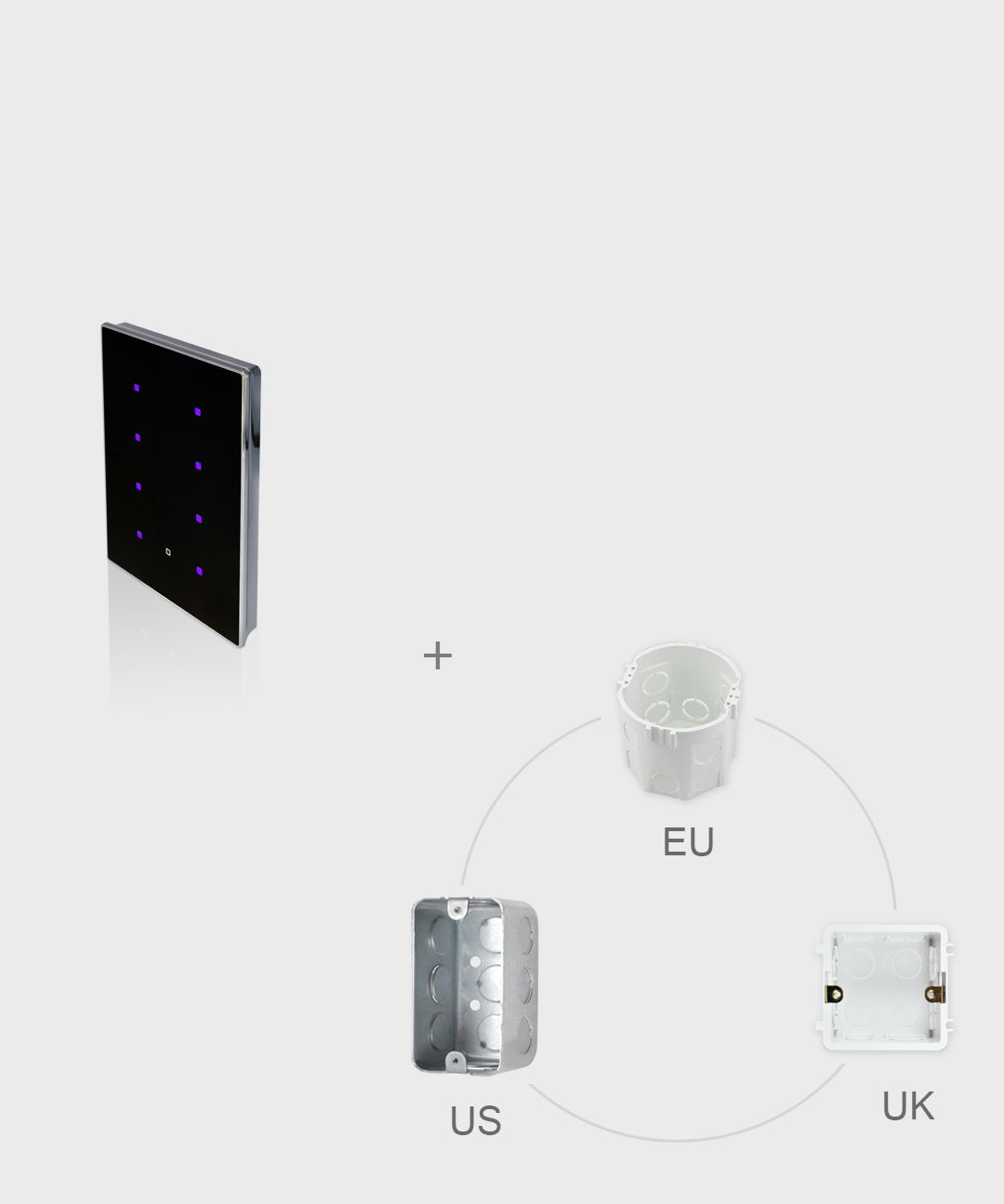 Compatible con cajas de conexión de Estados Unidos, Europa y Reino Unido